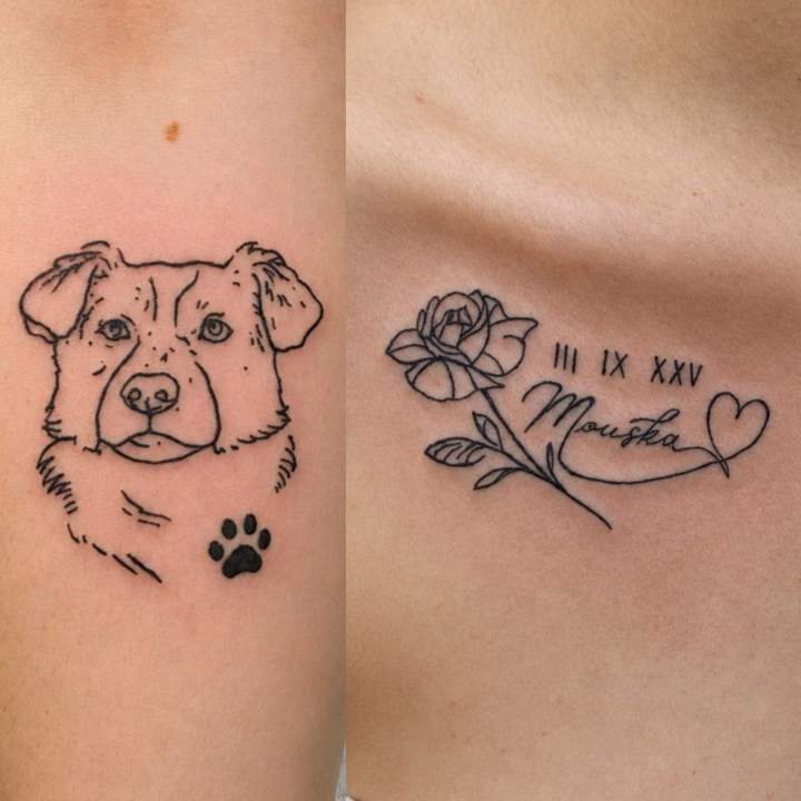 Tatouage chien et rose Québec